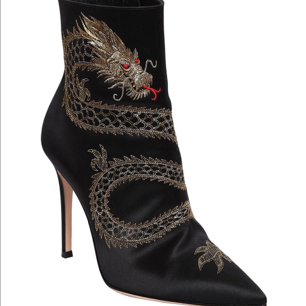Satin Dragon Embroidered Booties